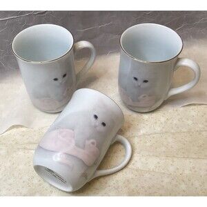 Otagiri White Persian Cat Coffee Mug Set (3) Bob Harrison Japanese Collectible